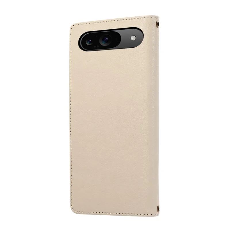 For Google Pixel 9 / 9 Pro Case Multi Card Slots Zipper Leather Phone Cover with Shoulder Strap / Wrist Strap - Beige