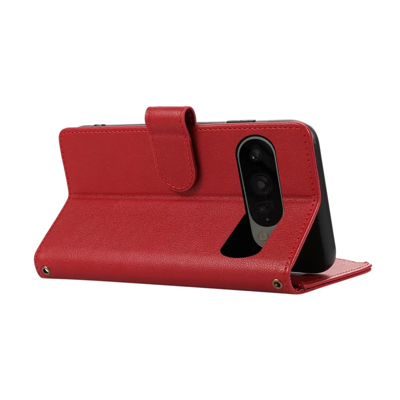 For Google Pixel 9 Pro XL Case Multi Card Slots Zipper Leather Phone Cover with Shoulder Strap / Wrist Strap - Red