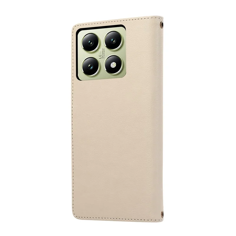 For Xiaomi 14T Case Multi Card Slots Zipper Leather Phone Cover with Shoulder Strap / Wrist Strap - Beige