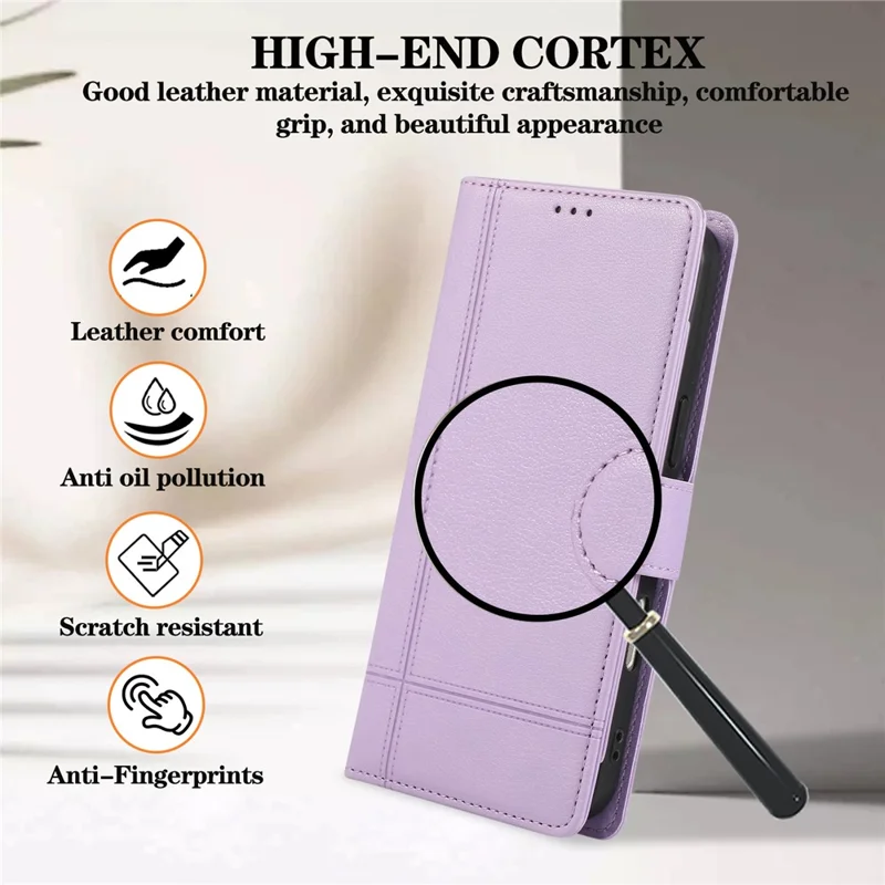 Capa para iPhone 16 com vários slots para cartões, zíper e alça de ombro / alça de pulso - Roxo
