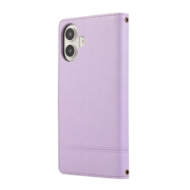 Capa para iPhone 16 com vários slots para cartões, zíper e alça de ombro / alça de pulso - Roxo