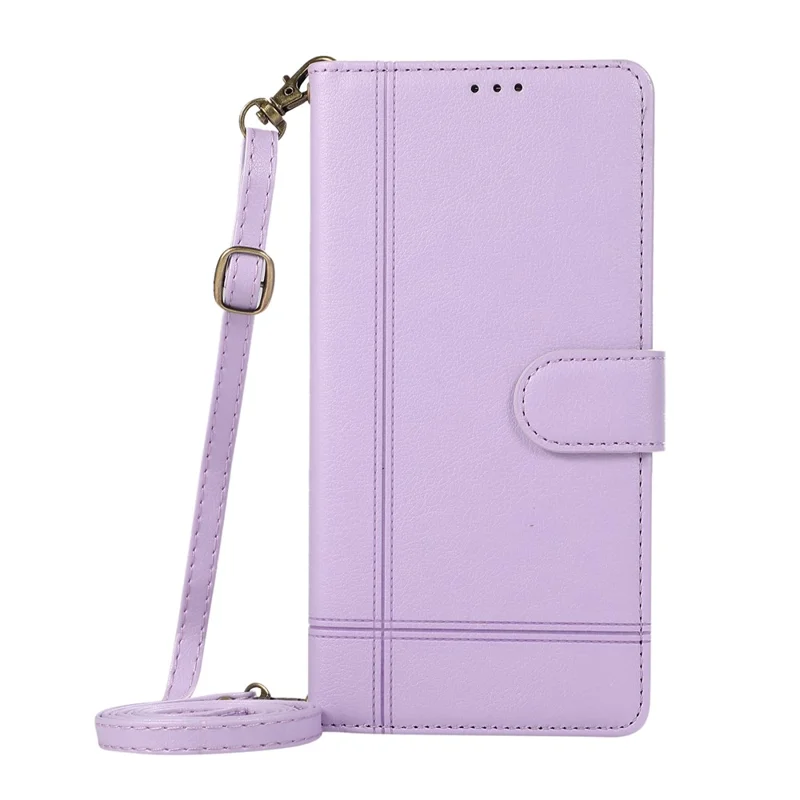 Capa para iPhone 16 com vários slots para cartões, zíper e alça de ombro / alça de pulso - Roxo