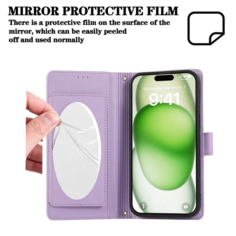 Capa para iPhone 16 com vários slots para cartões, zíper e alça de ombro / alça de pulso - Roxo