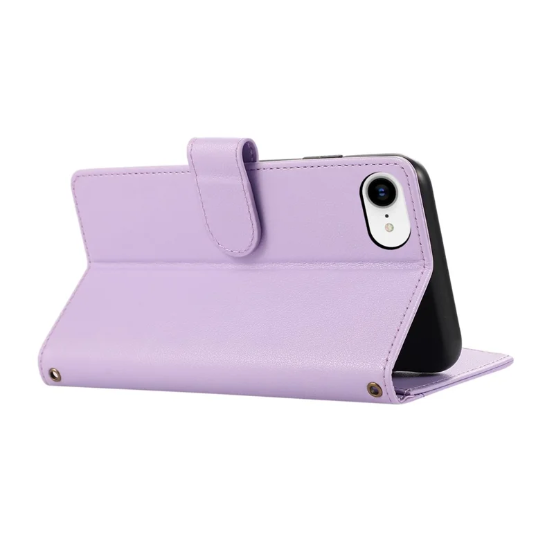For iPhone 17e / 16e Case Multi Card Slots Zipper Leather Phone Cover with Shoulder Strap / Wrist Strap - Purple