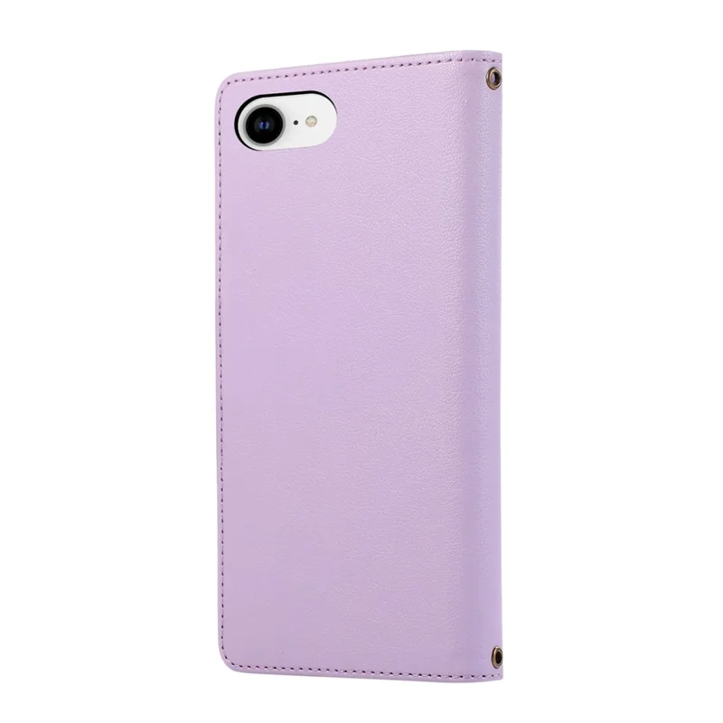 For iPhone 17e / 16e Case Multi Card Slots Zipper Leather Phone Cover with Shoulder Strap / Wrist Strap - Purple