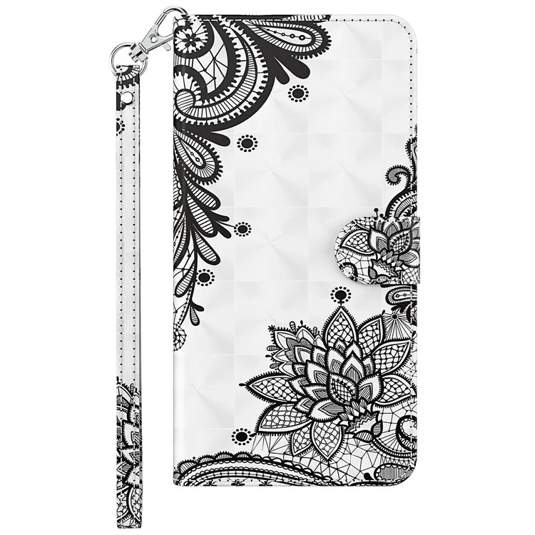 For Samsung Galaxy S23 Ultra PU Leather Full Protection Stand Case 3D Pattern Printed Phone Wallet Cover with Strap - Lace Flower