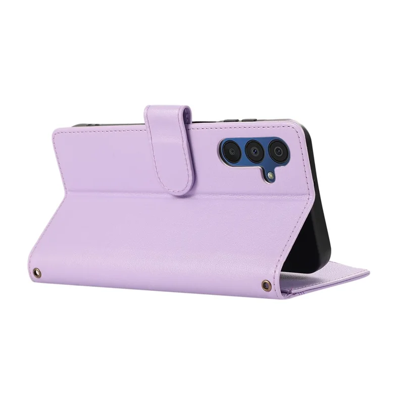 For Samsung Galaxy A56 5G Case Multi Card Slots Zipper Leather Phone Cover with Shoulder Strap / Wrist Strap - Purple