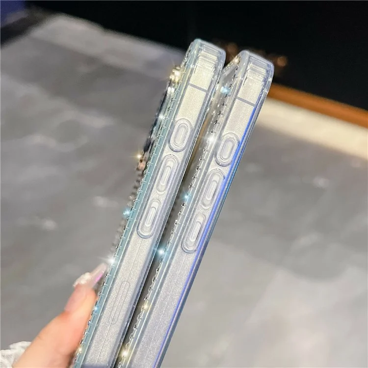 Für iPhone 14 Pro Max Hülle mit Strassstein-Kante Glitzer Rückseite TPU + PC IMD Handyhülle - Glitzer Hellgrün