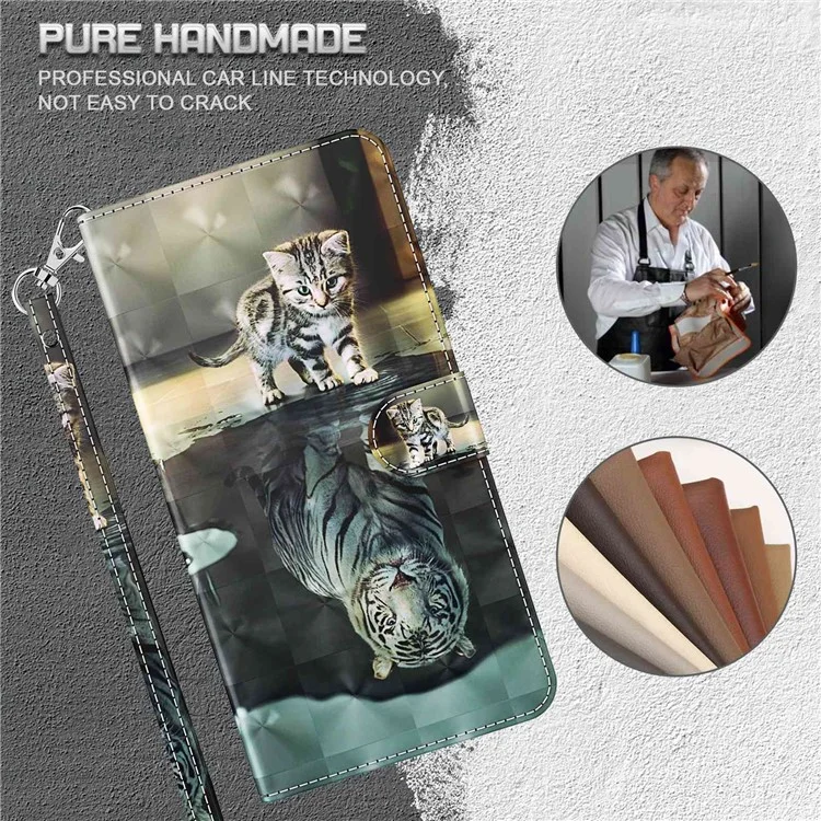 For Samsung Galaxy S23 3D Pattern Printed PU Leather Case Shockproof Phone Foldable Stand Wallet Cover with Strap - Cat and Tiger