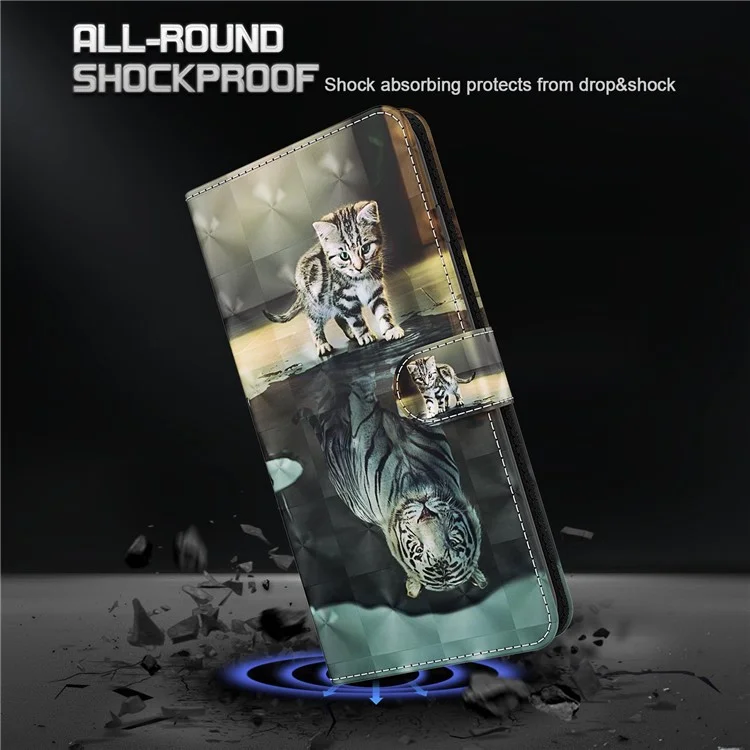 For Samsung Galaxy S23 3D Pattern Printed PU Leather Case Shockproof Phone Foldable Stand Wallet Cover with Strap - Cat and Tiger