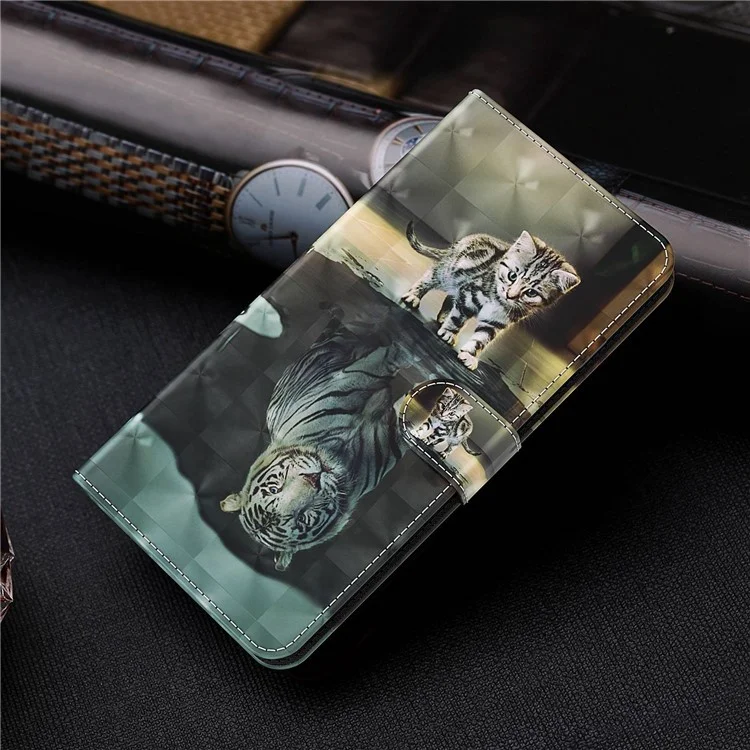 For Samsung Galaxy S23 3D Pattern Printed PU Leather Case Shockproof Phone Foldable Stand Wallet Cover with Strap - Cat and Tiger