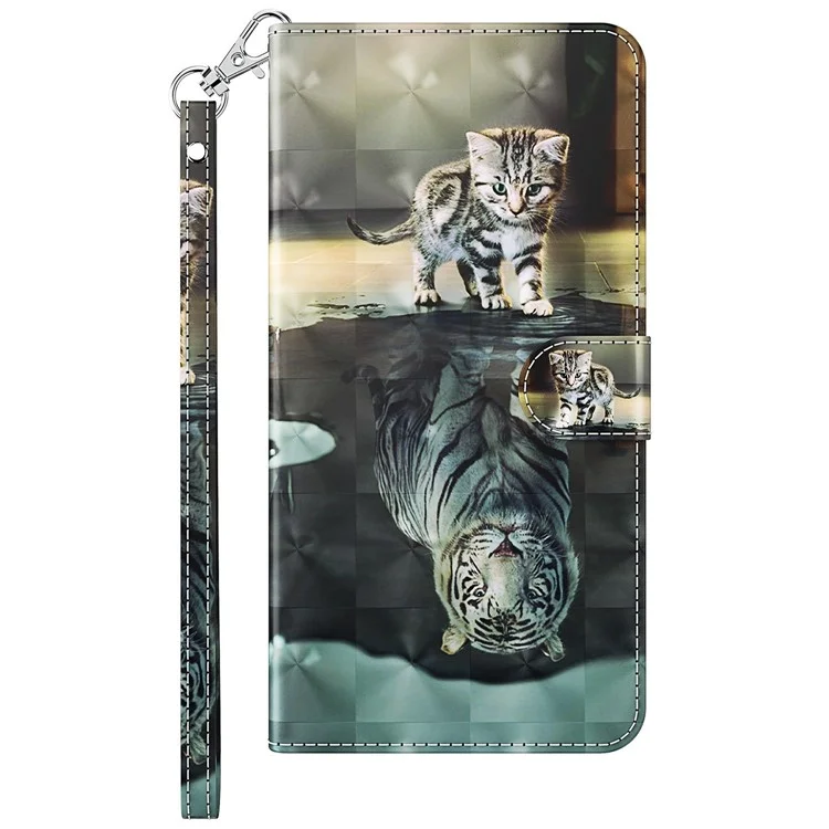 For Samsung Galaxy S23 3D Pattern Printed PU Leather Case Shockproof Phone Foldable Stand Wallet Cover with Strap - Cat and Tiger