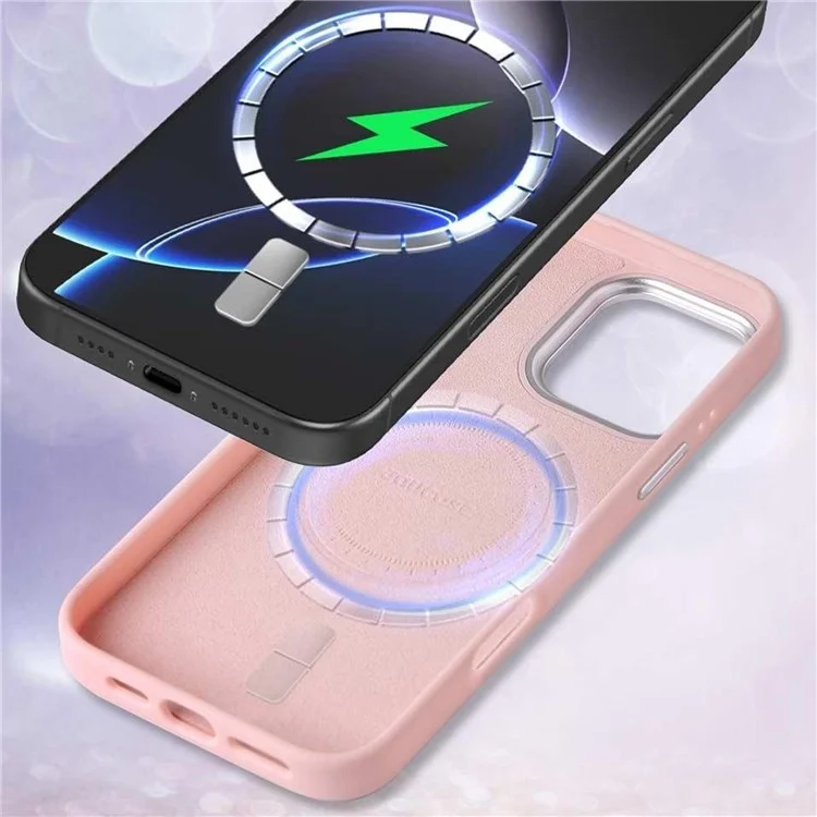 JAUCASE For iPhone 16 Pro Max Case Compatible with MagSafe Textured PU + TPU + PC Phone Back Cover - Pink