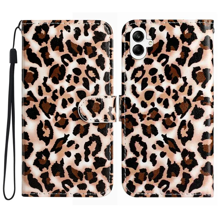 Funda tipo cartera de cuero con estampado de leopardo para Samsung Galaxy A07, con soporte y diseño impreso