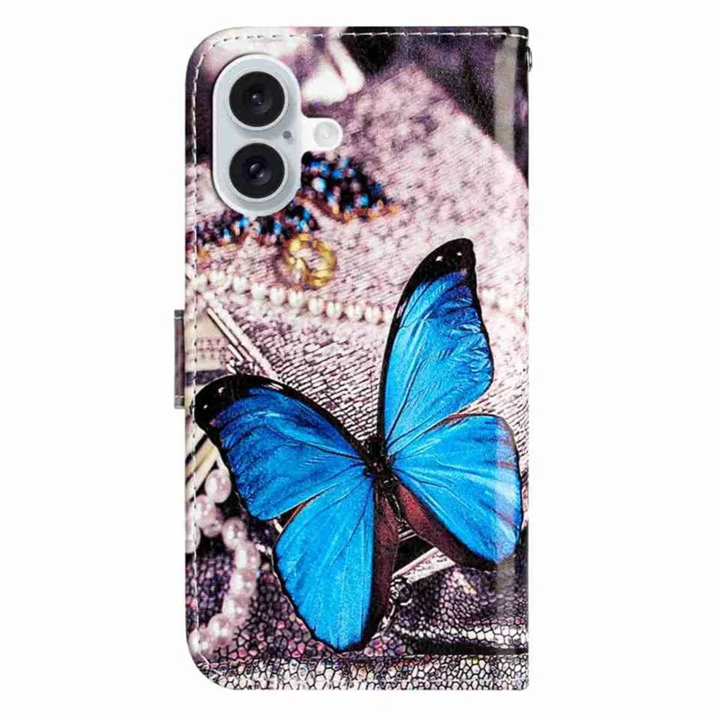 For iPhone 17 Wallet Case Printed Pattern Design Leather Phone Cover - Blue Butterfly