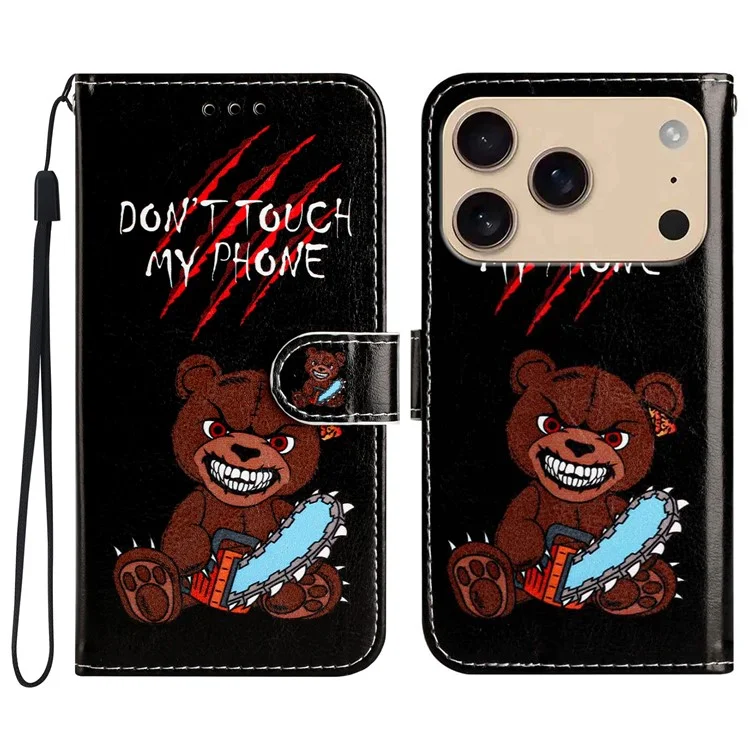 For iPhone 17 Pro Wallet Case Printed Pattern Design Leather Phone Cover - Don't Touch My Phone