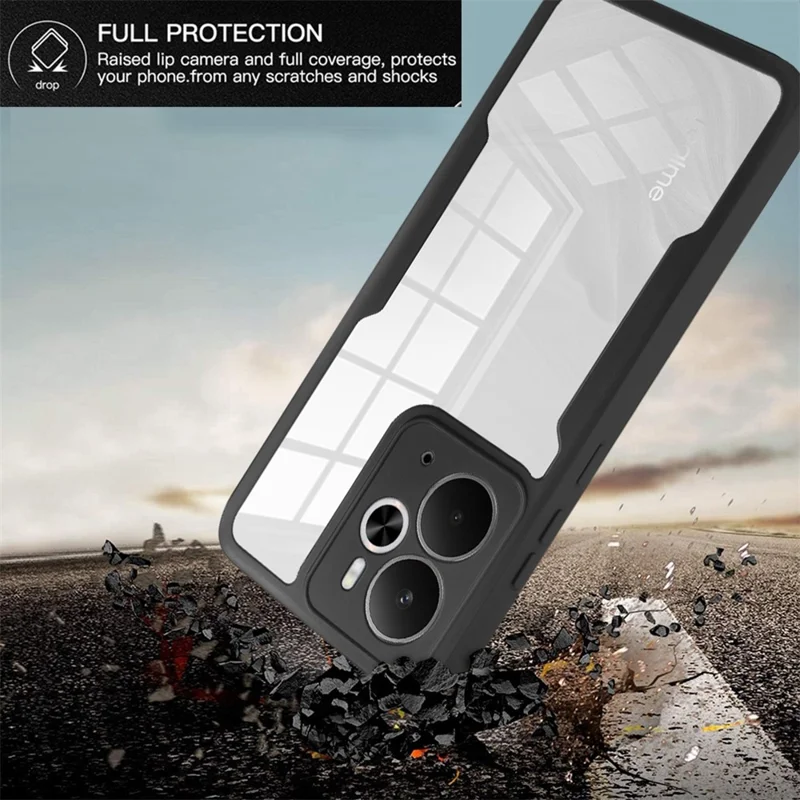 For Realme 14 5G Case Acrylic + TPU Clear Phone Cover with PET Screen Film - Black