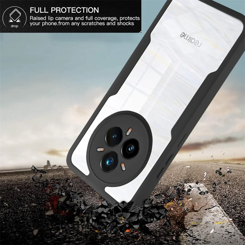 Étui pour Realme 14 Pro 5G Acrylique + TPU Coque de téléphone transparente avec film de protection d'écran PET - Noir