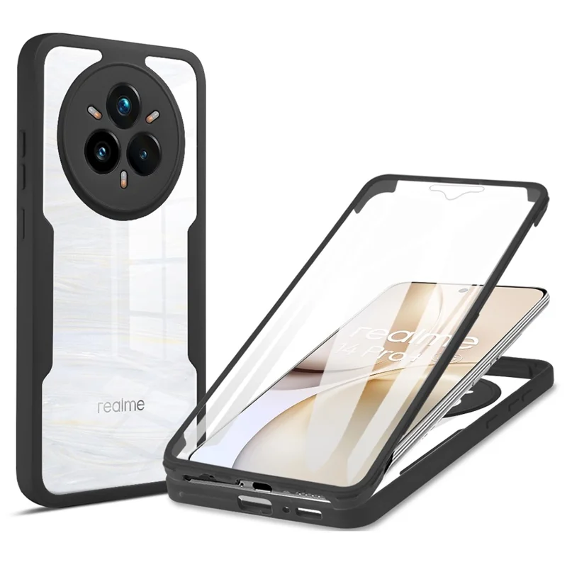 Capa para Realme 14 Pro+ 5G em Acrílico + TPU Transparente com Película de Tela PET - Preto