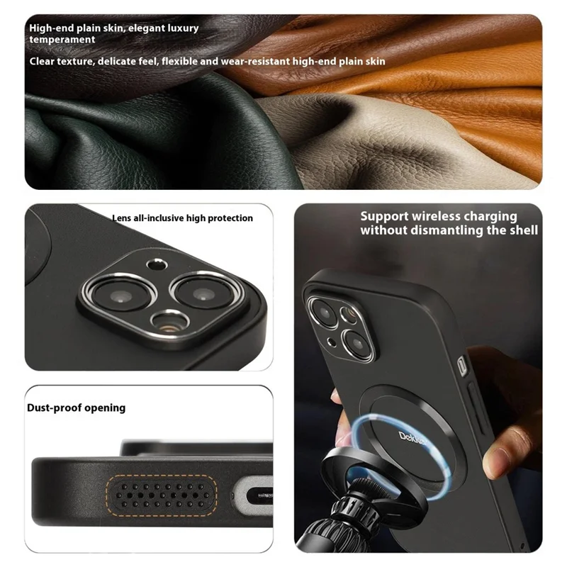 DEKKER For iPhone 15 Case Compatible with MagSafe PU + TPU Phone Back Cover - Black