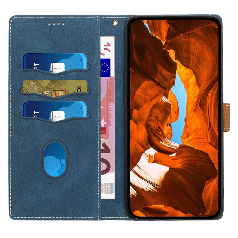 For iPhone 17 Case Grid Splicing Stand Wallet Leather Phone Cover - Blue