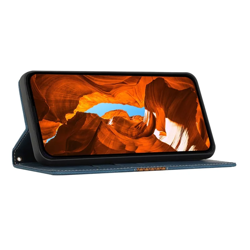 For iPhone 17 Case Grid Splicing Stand Wallet Leather Phone Cover - Blue