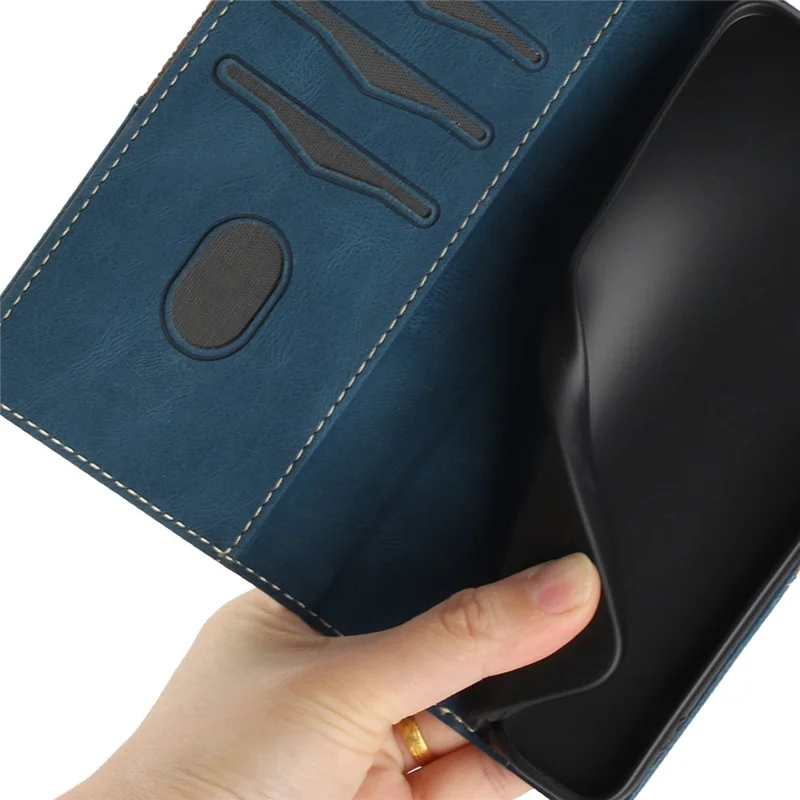 For iPhone 17 Case Grid Splicing Stand Wallet Leather Phone Cover - Blue