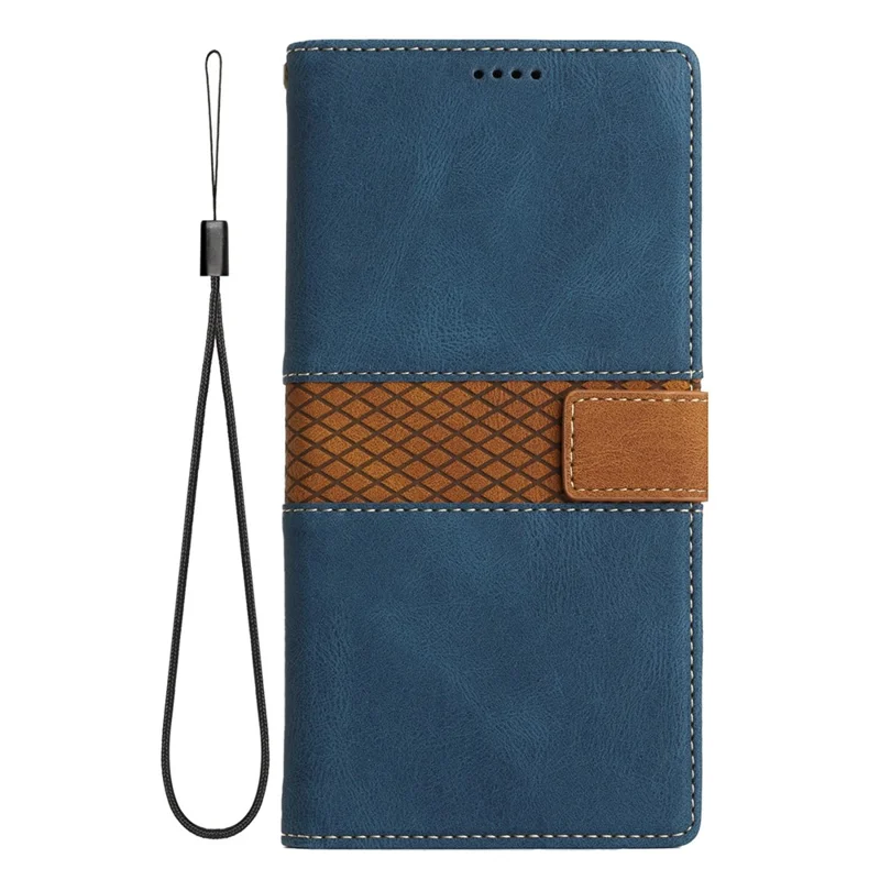 For iPhone 17 Case Grid Splicing Stand Wallet Leather Phone Cover - Blue