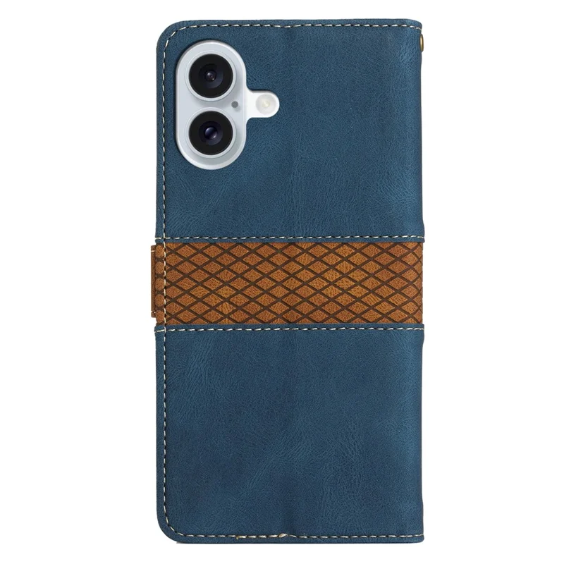 For iPhone 17 Case Grid Splicing Stand Wallet Leather Phone Cover - Blue