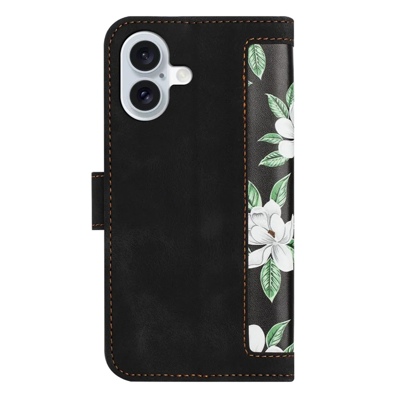 For iPhone 17 Case PU Leather Floral Phone Cover with Card Slots / Wrist Strap - Black