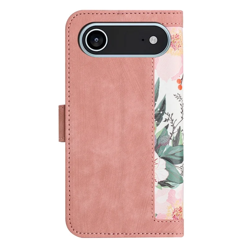 For iPhone 17 Air Case PU Leather Floral Phone Cover with Card Slots / Wrist Strap - Pink
