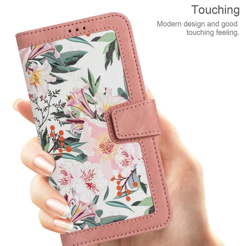For iPhone 17 Air Case PU Leather Floral Phone Cover with Card Slots / Wrist Strap - Pink