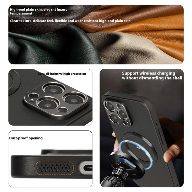 DEKKER For iPhone 16 Pro Case Compatible with MagSafe PU + TPU Phone Back Cover - Black