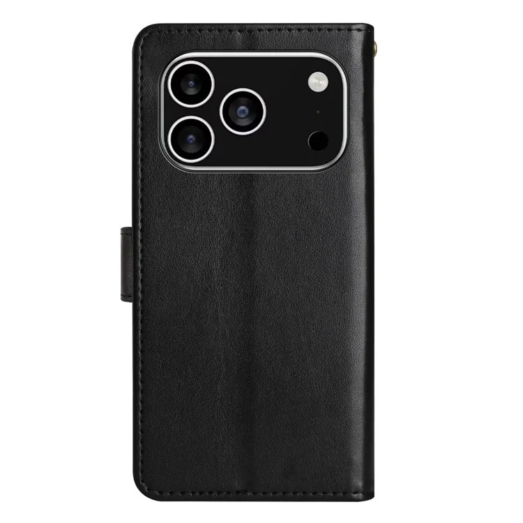 For iPhone 17 Pro Leather Wallet Case Butterfly Flower Imprinted Phone Cover with Strap - Black