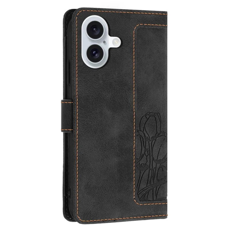 For iPhone 17 Case Tulip Leather Phone Cover with 5 Card Slots Wallet - Black