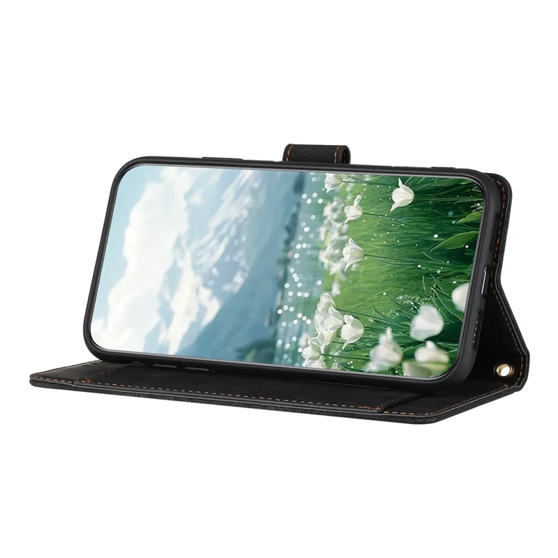 For iPhone 17 Case Tulip Leather Phone Cover with 5 Card Slots Wallet - Black