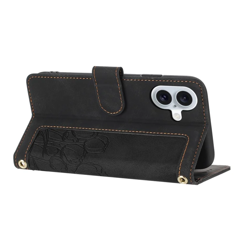 For iPhone 17 Case Tulip Leather Phone Cover with 5 Card Slots Wallet - Black