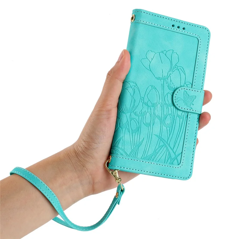 Für iPhone 17 Pro Hülle Tulpe Leder Handyhülle mit 5 Kartenfächern Brieftasche - Grün