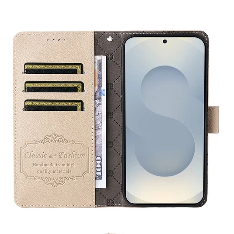 For Samsung Galaxy S25 Edge Case RFID Blocking 3 Card Slots PU Leather Phone Cover - Beige