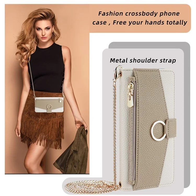 For Samsung Galaxy S25 Ultra Case Mirror Wallet Leather Phone Cover with Chain Shoulder Strap - White