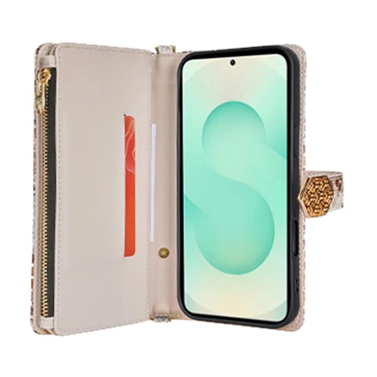 For Samsung Galaxy S25+ Case Snake Skin Texture PU Leather Phone Wallet Cover with Shoulder Strap - White