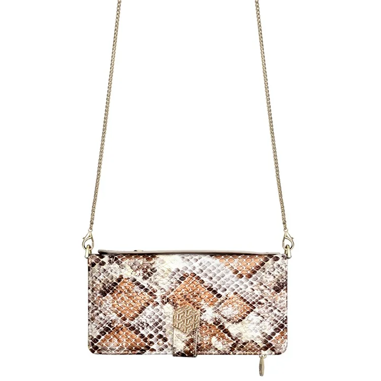 For Samsung Galaxy S25+ Case Snake Skin Texture PU Leather Phone Wallet Cover with Shoulder Strap - White
