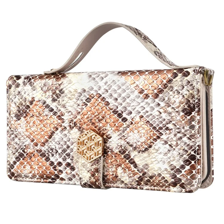 For Samsung Galaxy S25+ Case Snake Skin Texture PU Leather Phone Wallet Cover with Shoulder Strap - White