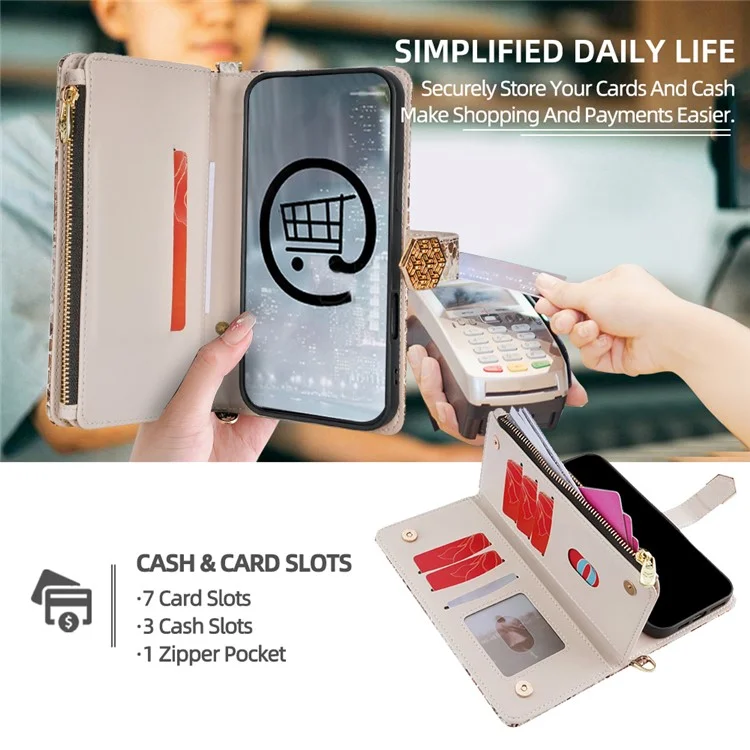 For Samsung Galaxy S25+ Case Snake Skin Texture PU Leather Phone Wallet Cover with Shoulder Strap - White