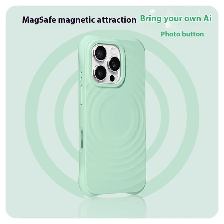 For iPhone 16 Pro Magnetic Case with Ai Photo Botton Ripple Texture Liquid Silicone Phone Cover - Green