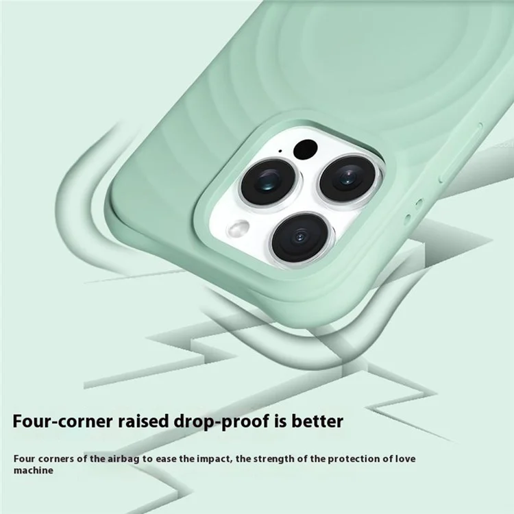 For iPhone 16 Pro Magnetic Case with Ai Photo Botton Ripple Texture Liquid Silicone Phone Cover - Green