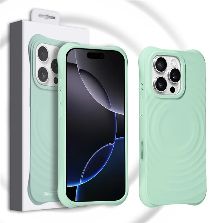 For iPhone 16 Pro Max Magnetic Case with Ai Photo Botton Ripple Texture Liquid Silicone Phone Cover - Green