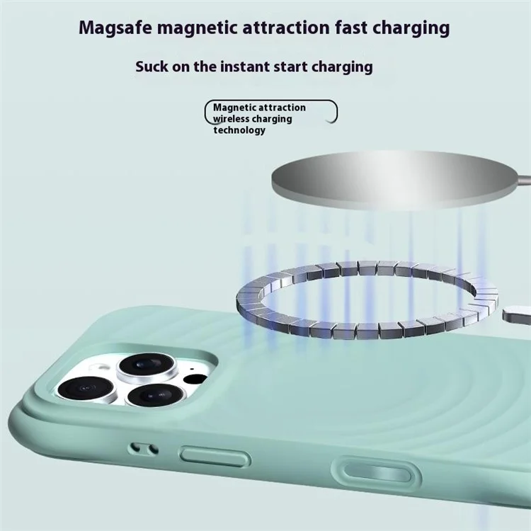 For iPhone 16 Pro Max Magnetic Case with Ai Photo Botton Ripple Texture Liquid Silicone Phone Cover - Green