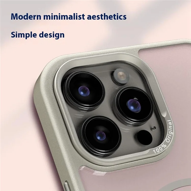 For iPhone 16 Pro Case Compatible with MagSafe Metal Lens Frame TPU + Acrylic Phone Back Cover - Silver