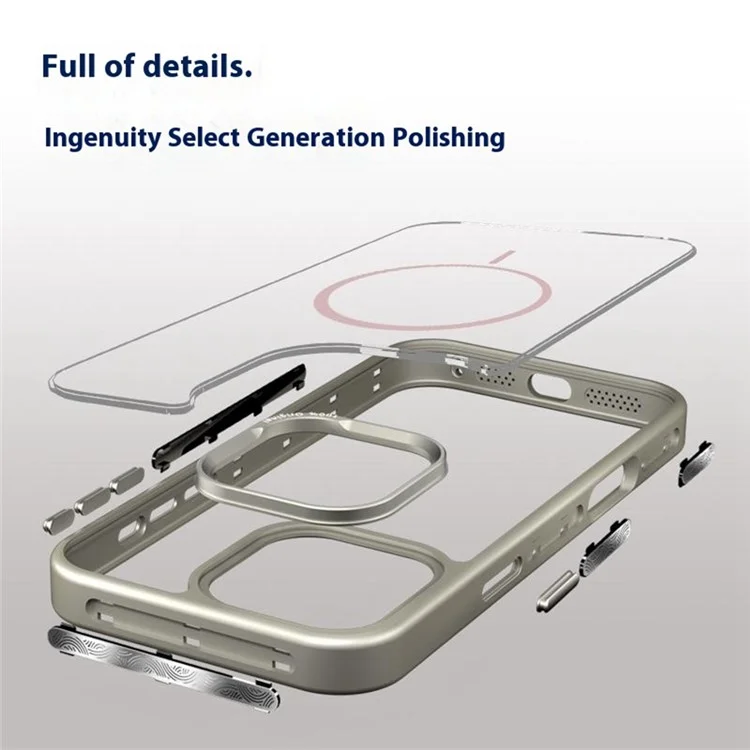 For iPhone 16 Pro Case Compatible with MagSafe Metal Lens Frame TPU + Acrylic Phone Back Cover - Silver